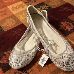 David's Bridal Silver Flats with Rhinestones
